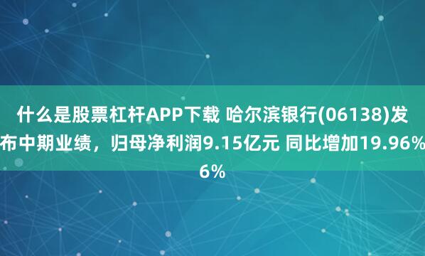 什么是股票杠杆APP下载 哈尔滨银行(06138)发布中期业绩，归母净利润9.15亿元 同比增加19.96%
